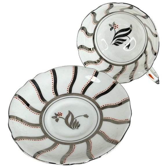 Paragon TeaCup And Saucer Stripe Orange Silver Floral By Appt Double Warrant VTG - Picture 1 of 16